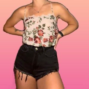 Floral Light Pink Tank Top with Lace Back